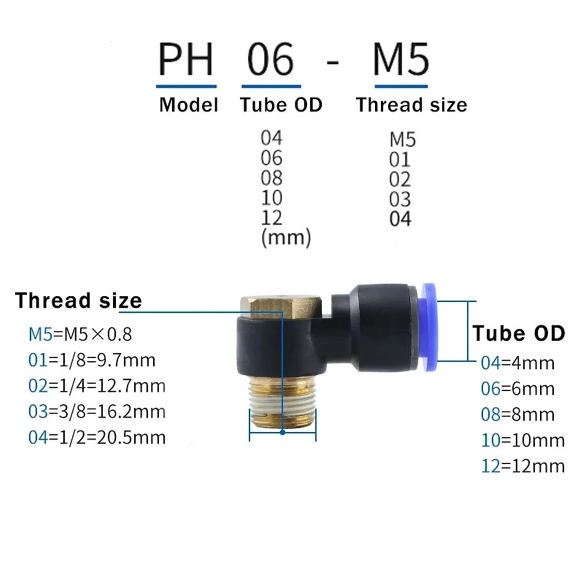 PH pneumatique connecteur rapide tuyau d'eau tuyau 1/8 "1/2 3/8 1/4 coude extérieur hexagone 50 pièces(PH12-04)
